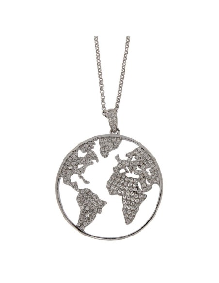 COLG-850 - COLGANTE DE PLATA MAPA MUNDI CON CIRCONITA DE 32 MM