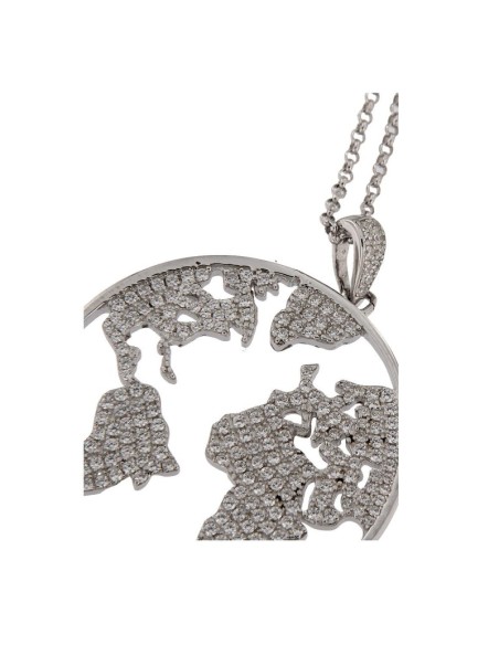 COLG-850 - COLGANTE DE PLATA MAPA MUNDI CON CIRCONITA DE 32 MM