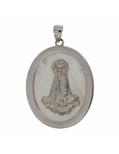 COLG-967 - COLGANTE DE PLATA Y NÁCAR VIRGEN DE LOS DESAMPARADOS DE 25 MM X 30 MM