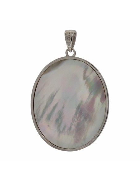 COLG-967 - COLGANTE DE PLATA Y NÁCAR VIRGEN DE LOS DESAMPARADOS DE 25 MM X 30 MM