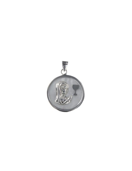 COLG-434 - COLGANTE PLATA COMUNIÓN DE NÁCAR DE 24 MM 