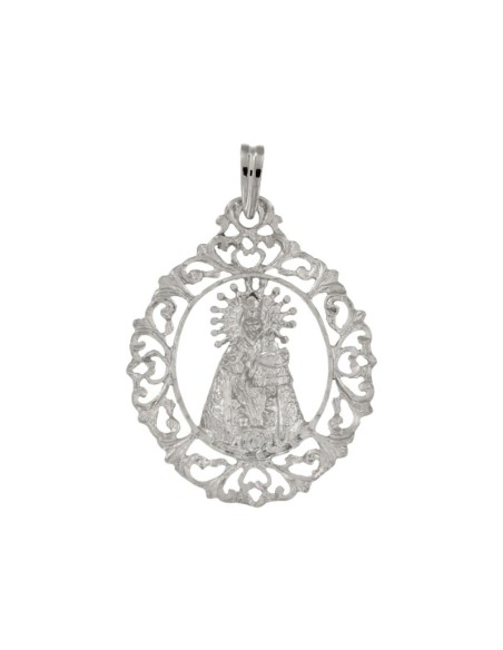 COLG-498RODIO - COLGANTE PLATA RODIADO EN ORO MEDALLÓN VIRGEN DE LOS DESAMPARADOS DE 29 MM X 38 MM