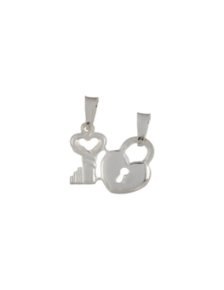 COLG-398 - COLGANTE CANDADO Y LLAVE PARTIDO PLATA DE 16 MM X 20 MM