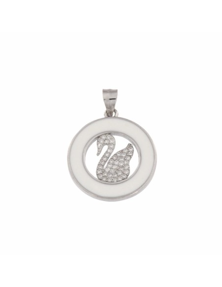 COLG-807 - COLGANTE REDONDO CON INTERIOR CISNE CIRCONITA PLATA DE 22 MM
