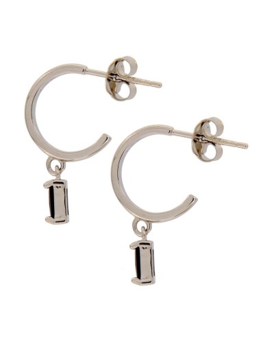 CRI-966 - CRIOLLA DE PLATA DE 10 MM Y PIEDRA DE COLOR NEGRO DE 3 MM X 6 MM 