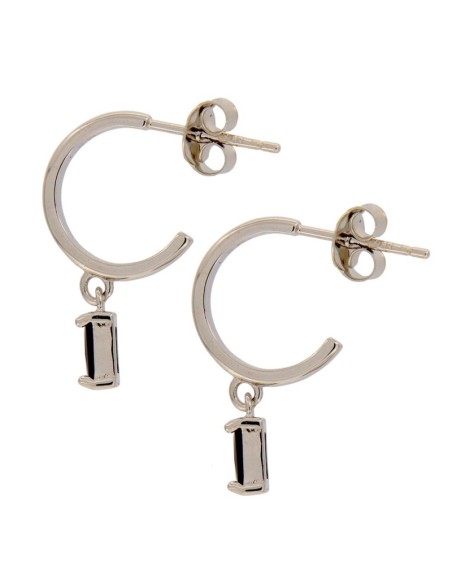 CRI-966 - CRIOLLA DE PLATA DE 10 MM Y PIEDRA DE COLOR NEGRO DE 3 MM X 6 MM 