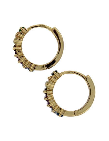 CRI-1028 - CRIOLLA DE PLATA CHAPADA EN ORO CON PIEDRA DE COLORES DE 10 MM  