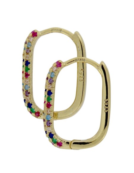 CRI-1097 - CRIOLLA DE PLATA CHAPADA EN ORO CON CIRCONITA DE COLORES DE 10 MM X 15 MM 