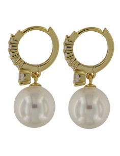 CRI-1268 - CRIOLLA DE PLATA CHAPADA EN ORO CON PIEDRA Y CIRCONITA BLANCA CON PERLA 10 MM X 25 MM 2