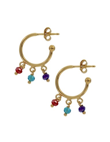 CRI-976 - CRIOLLA DE PLATA CHAPADA EN ORO CON PIEDRAS DE COLOR COLGANTES DE 12 MM 