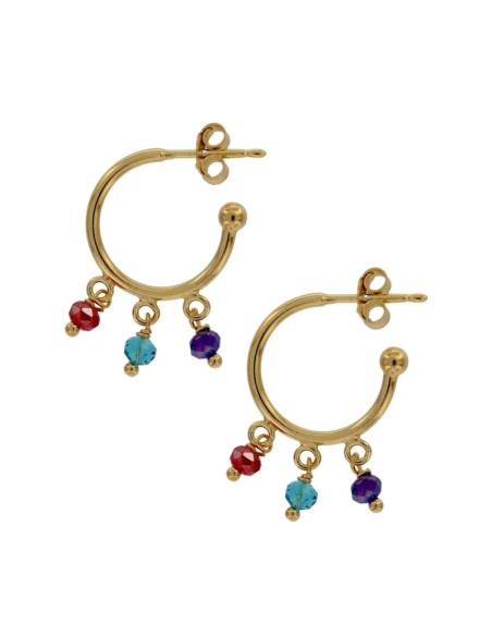 CRI-976 - CRIOLLA DE PLATA CHAPADA EN ORO CON PIEDRAS DE COLOR COLGANTES DE 12 MM 