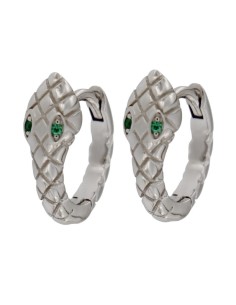 CRI-1011 - CRIOLLA DE PLATA CON MOTIVO DE SERPIENTE CON PIEDRA VERDE EN LOS OJOS DE 8 MM