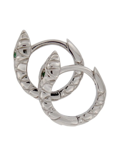 CRI-1011 - CRIOLLA DE PLATA CON MOTIVO DE SERPIENTE CON PIEDRA VERDE EN LOS OJOS DE 8 MM