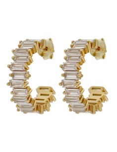 CRI-1031 - CRIOLLA DE PLATA CHAPADA EN ORO CON PIEDRA BLANCA DE 10 MM 