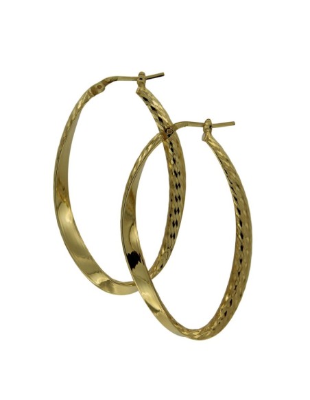 CRI-1043 - CRIOLLA DE PLATA CON MOTIVO OVALADO CHAPADO EN ORO DIAMANTADO DE 40 MM X 20 MM