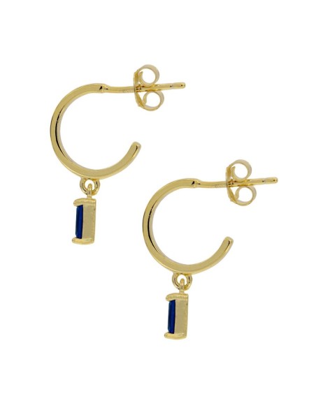 CRI-971 - CRIOLLA DE PLATA CHAPADO EN ORO DE 10 MM Y PIEDRA DE COLOR AZUL DE 3 MM X 6 MM 