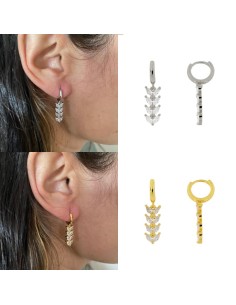 CRI-493 - CRIOLLA DE PLATA CON UNA TIRA COLGANTE EN FORMA DE HOJAS DE CIRCONITA 2