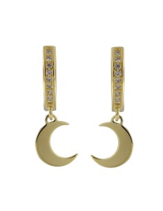 CRI-949 - CRIOLLA DE PLATA CHAPADA EN ORO CON CIRCONITA Y LUNA DE 10 MM COLGANTE Y 10 MM DE DIÁMETRO 