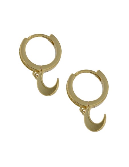 CRI-949 - CRIOLLA DE PLATA CHAPADA EN ORO CON CIRCONITA Y LUNA DE 10 MM COLGANTE Y 10 MM DE DIÁMETRO 