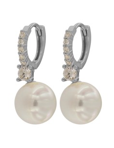 CRI-1267 - CRIOLLA DE PLATA CON PIEDRA Y CIRCONITA BLANCA CON PERLA 10 MM X 25 MM