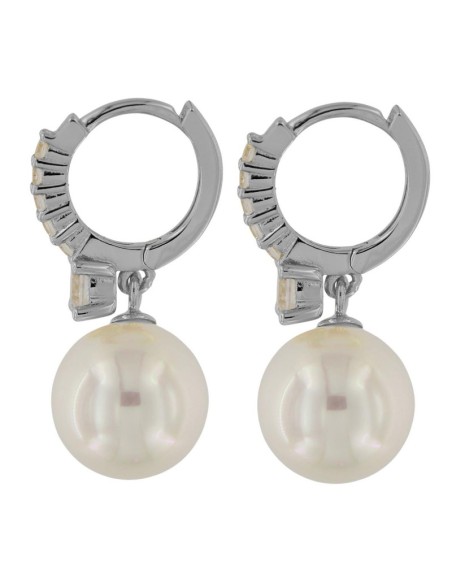 CRI-1267 - CRIOLLA DE PLATA CON PIEDRA Y CIRCONITA BLANCA CON PERLA 10 MM X 25 MM