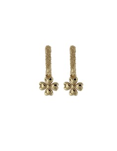 CRI-932 - CRIOLLA DE PLATA CHAPADA EN ORO DIAMANTADA DE 8 MM INT. CON MOTIVO DE FLOR COLGANTE DE 7 MM