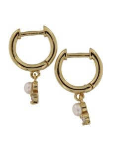 CRI-710 - CRIOLLA DE PLATA CHAPADA EN ORO LISA CON PERLA Y CIRCONITA CON 3 GARRAS 8 MM, 12 MM DIÁMTERO  2