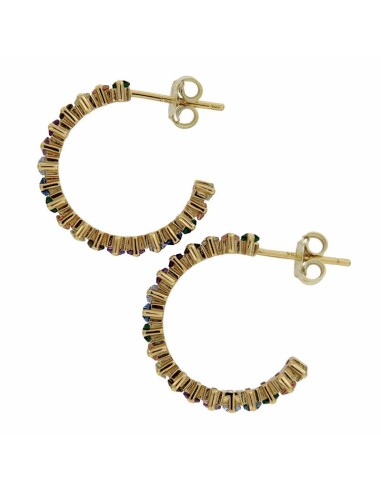 CRI-1032 - CRIOLLA DE PLATA CHAPADA EN ORO CON PIEDRA DE COLORES DE 15 MM  