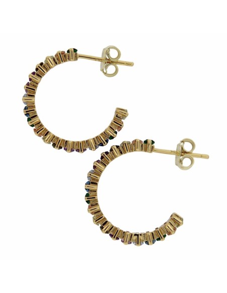 CRI-1032 - CRIOLLA DE PLATA CHAPADA EN ORO CON PIEDRA DE COLORES DE 15 MM  