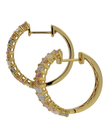 CRI-1071 - CRIOLLA DE PLATA CHAPADA EN ORO CON PIEDRA DE COLORES DE 20 MM