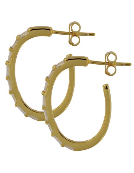 CRI-1265 - CRIOLLA DE PLATA CHAPADA EN ORO OVALADA DE 13 MM X 20 MM Y PIEDRA BLANCA