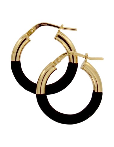 CRI-873 - CRIOLLA DE PLATA CHAPADO EN ORO CON ESMALTE EN NEGRO DE 15 MM DIÁMETRO Y 3 MM DE GROSOR 