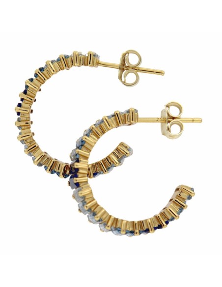 CRI-1033 - CRIOLLA DE PLATA CHAPADA EN ORO CON PIEDRA DE COLORES DE 15 MM  