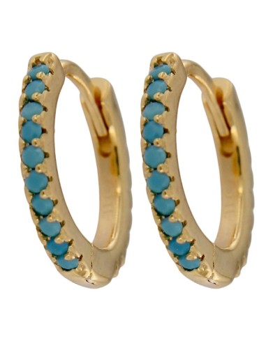 CRI-1133 - CRIOLLA DE PLATA CHAPADA EN ORO CON ESMALTE TURQUESA 10 MM