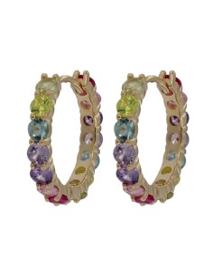 CRI-986 - CRIOLLA DE PLATA CHAPADA EN ORO CON PIEDRA DE COLORES DE 15 MM