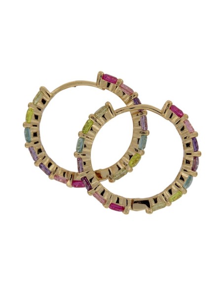 CRI-986 - CRIOLLA DE PLATA CHAPADA EN ORO CON PIEDRA DE COLORES DE 15 MM