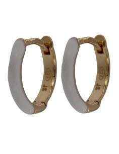 CRI-859 - CRIOLLA DE PLATA CHAPADA EN ORO EN FORMA CIRCULAR CON ESMALTE BLANCO DE 12 MM