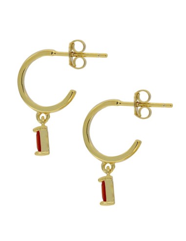 CRI-963 - CRIOLLA DE PLATA CHAPADO EN ORO DE 10 MM Y PIEDRA DE COLOR ROJO DE 3 MM X 6 MM 