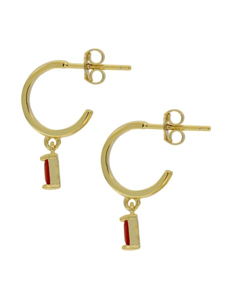 CRI-963 - CRIOLLA DE PLATA CHAPADO EN ORO DE 10 MM Y PIEDRA DE COLOR ROJO DE 3 MM X 6 MM 