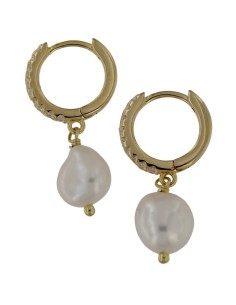 CRI-1164 - CRIOLLA DE PLATA CHAPADA EN ORO CON CIRCONITA DE 10 MM Y PERLA CULTIVADA 10 MM A PROX 2