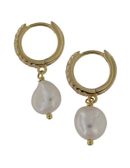 CRI-1164 - CRIOLLA DE PLATA CHAPADA EN ORO CON CIRCONITA DE 10 MM Y PERLA CULTIVADA 10 MM A PROX