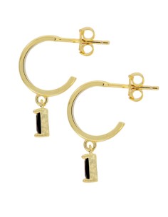 CRI-967 - CRIOLLA DE PLATA CHAPADO EN ORO DE 10 MM Y PIEDRA DE COLOR NEGRO DE 3 MM X 6 MM  2