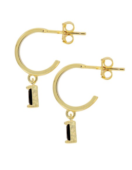 CRI-967 - CRIOLLA DE PLATA CHAPADO EN ORO DE 10 MM Y PIEDRA DE COLOR NEGRO DE 3 MM X 6 MM 