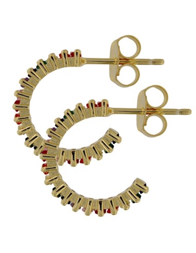 CRI-1253 - CRIOLLA DE PLATA CHAPADA EN ORO CON PIEDRA DE COLOR DE 4 MM Y 11 MM INT