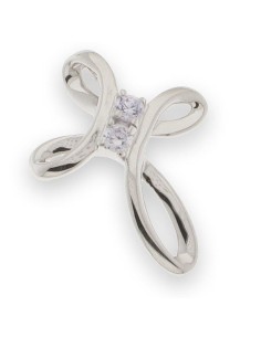 CRUZ-309 - CRUZ DE PLATA BRILLO Y DOS CIRCONITAS DE 22MM X 16 MM