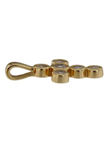 CRUZ-335 - CRUZ DE PLATA CHAPADA EN ORO CON PIEDRA BLANCA DE 15 MM X 11 MM