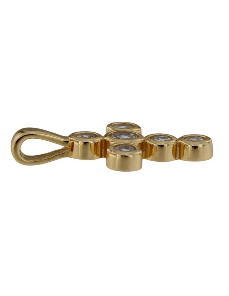 CRUZ-335 - CRUZ DE PLATA CHAPADA EN ORO CON PIEDRA BLANCA DE 15 MM X 11 MM