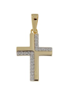 CRUZ-342 - CRUZ DE PLATA CHAPADA EN ORO CON CIRCONITA 14 MM X 20 MM