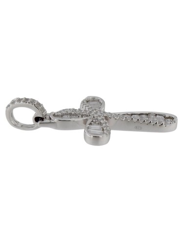 CRUZ-340 - CRUZ DE PLATA CON CIRCONITA Y PIEDRA BLANCA DE 25 MM X 19 MM