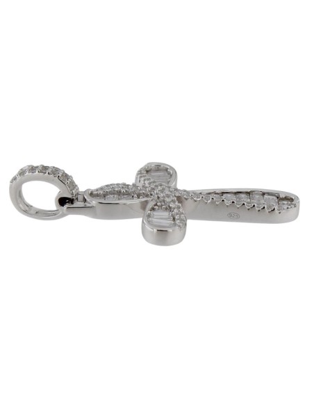CRUZ-340 - CRUZ DE PLATA CON CIRCONITA Y PIEDRA BLANCA DE 25 MM X 19 MM